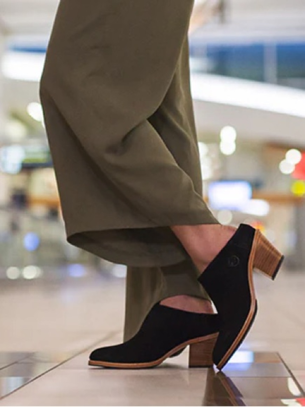 Poppy Barley PB Mules W9 Black Nubuck Leather with Stacked Heel
